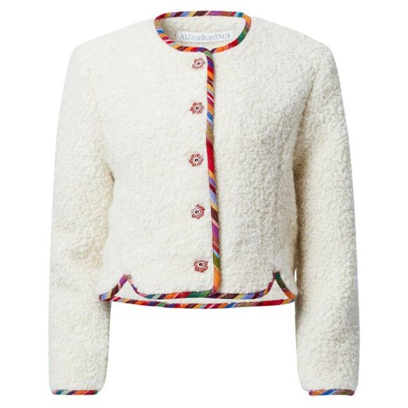 Alix of Bohemia Rowan Suri Wool Jacket Cream Alpaca Blend Boho Trim - Picture 1 of 9